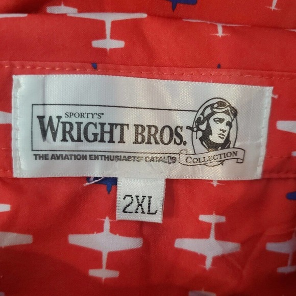 Sporty's Wright Bros 2XL Short Sleeve Button Down Shirt Airplanes Red Flying - Picture 5 of 9